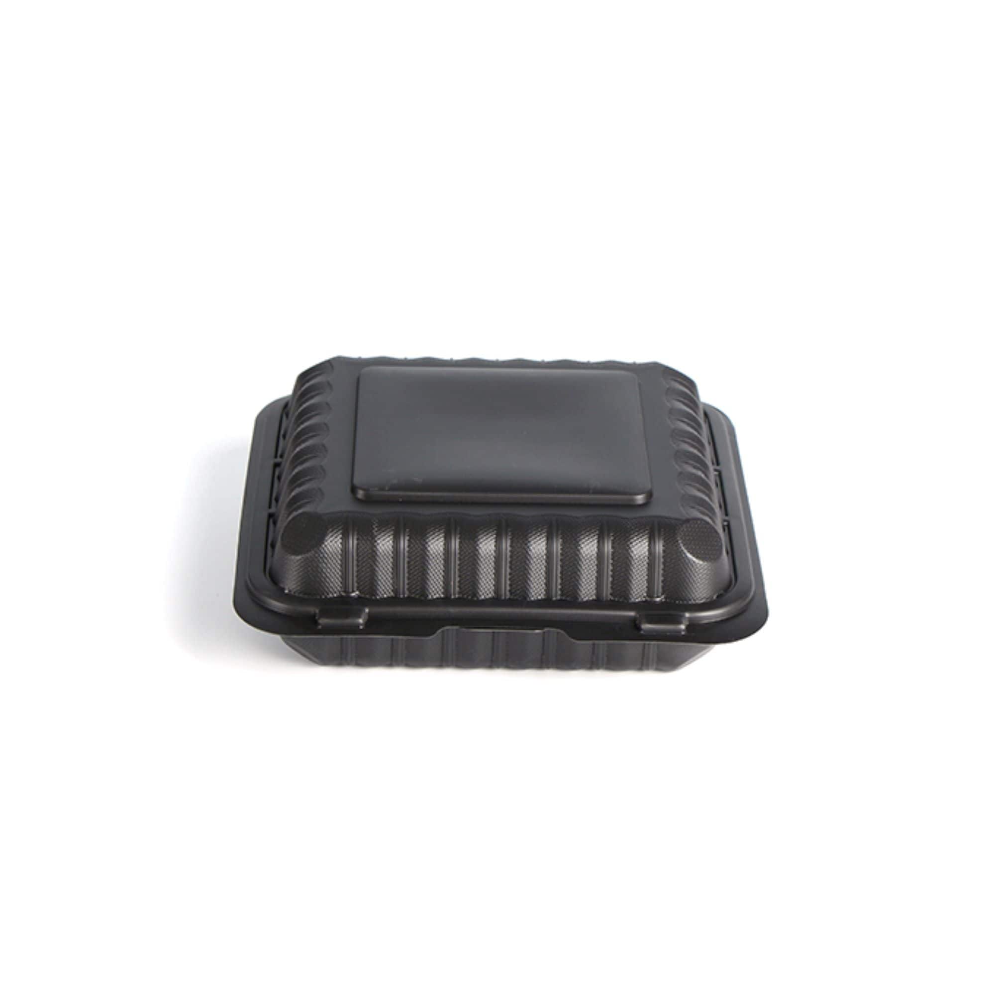 9" Black Single-Compartment Clamshell Take Out Containers, 150ct.